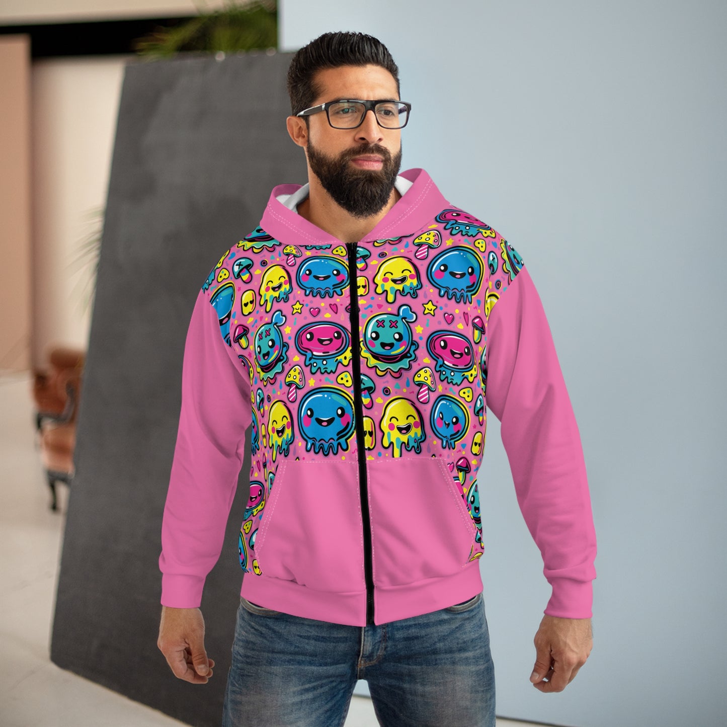 Sixth Hour of Mischief Milkcurdle Oozelings on Unisex Zip Hoodie (AOP)