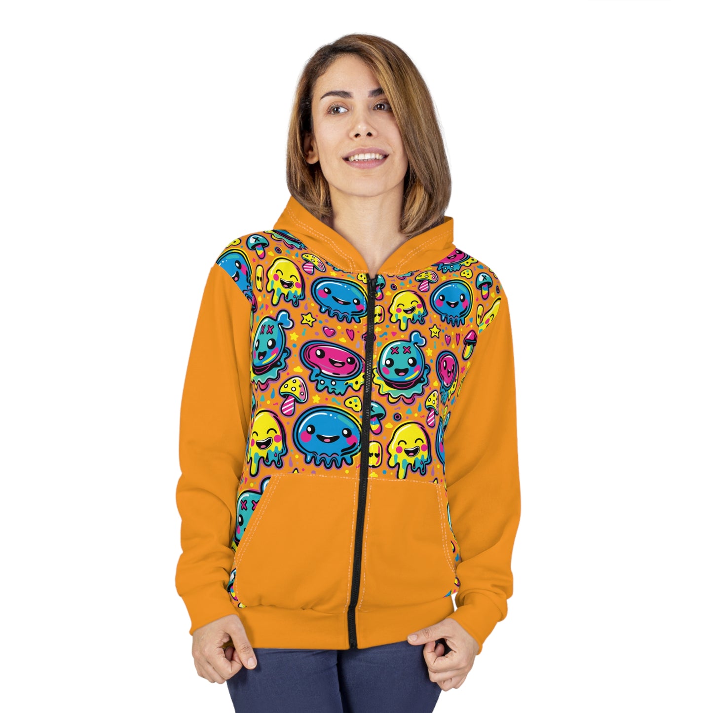 Eighth Hour of Mischief Stringpulled Oozelings on Unisex Zip Hoodie (AOP)