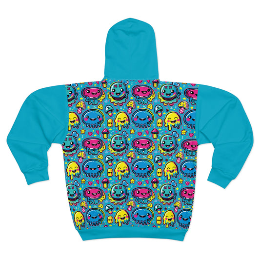 Fourth Hour of Mischief Joltsprung Oozelings on Unisex Zip Hoodie (AOP)