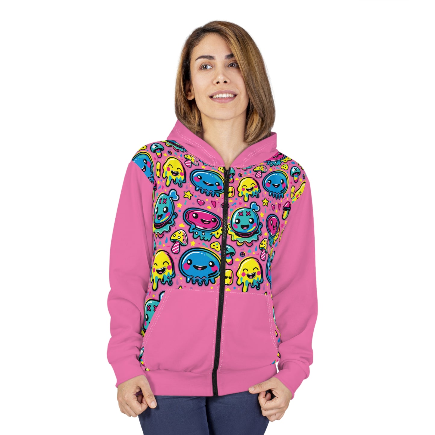 Sixth Hour of Mischief Milkcurdle Oozelings on Unisex Zip Hoodie (AOP)
