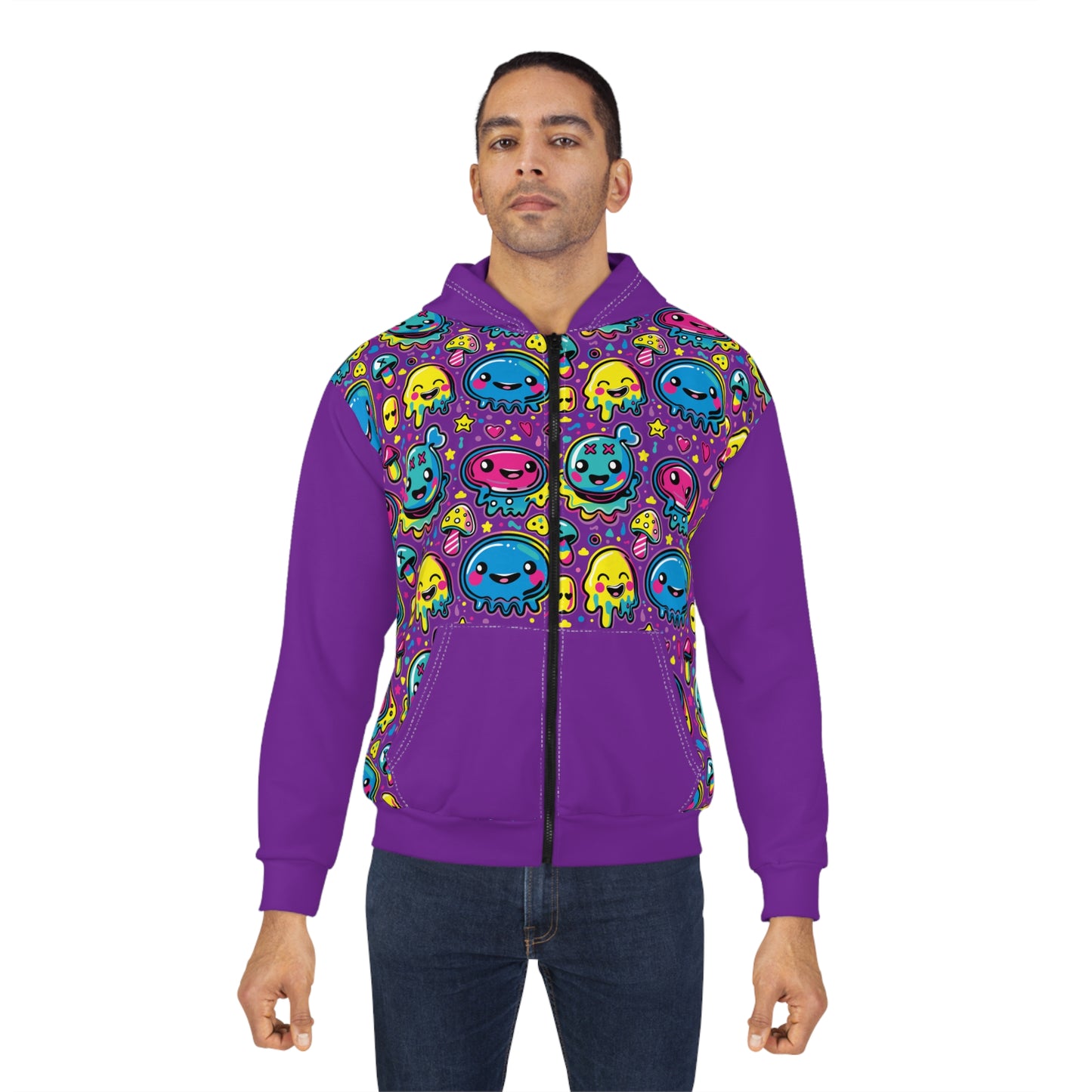 Second Hour of Mischief Jamwobble Oozelings on Unisex Zip Hoodie (AOP)