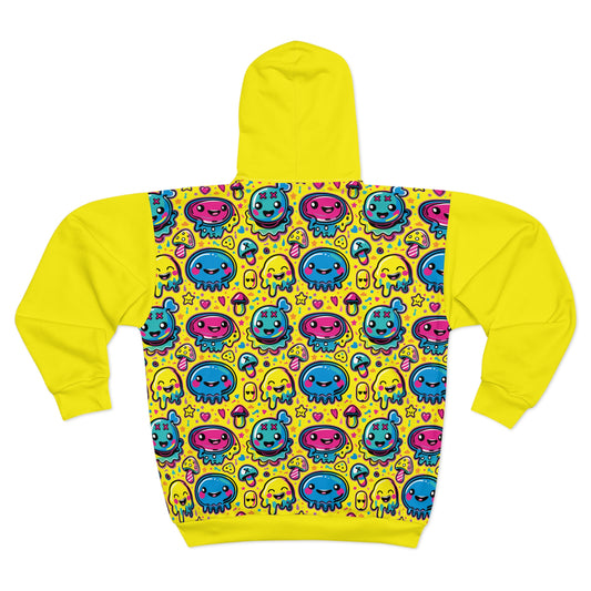 Ninth Hour of Mischief Sourcrack Oozelings on Unisex Zip Hoodie (AOP)