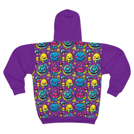Second Hour of Mischief Jamwobble Oozelings on Unisex Zip Hoodie (AOP)