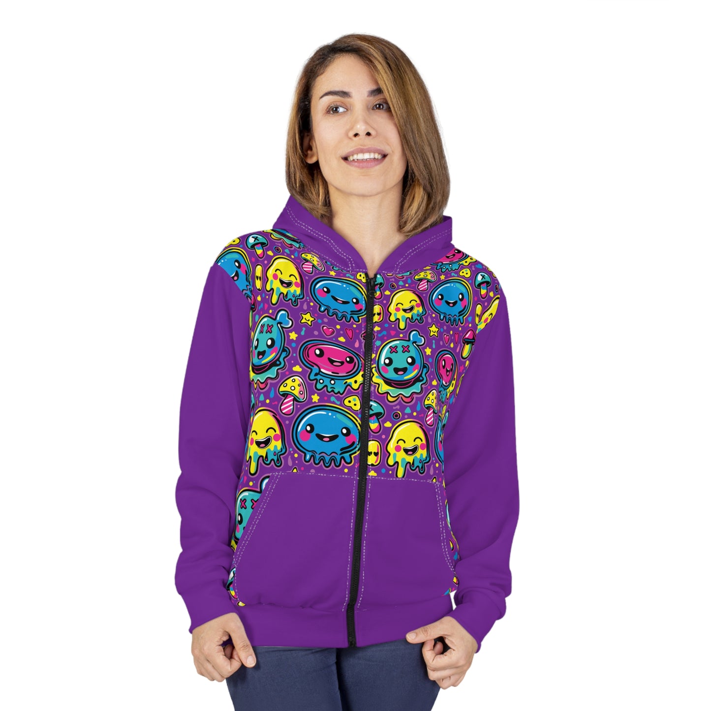 Second Hour of Mischief Jamwobble Oozelings on Unisex Zip Hoodie (AOP)