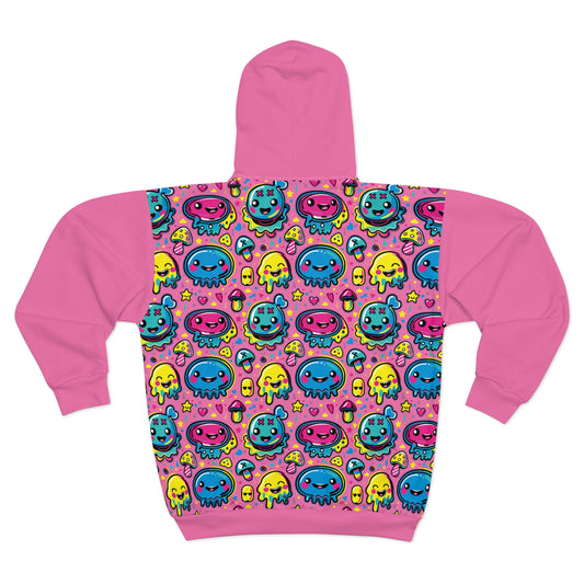 Sixth Hour of Mischief Milkcurdle Oozelings on Unisex Zip Hoodie (AOP)