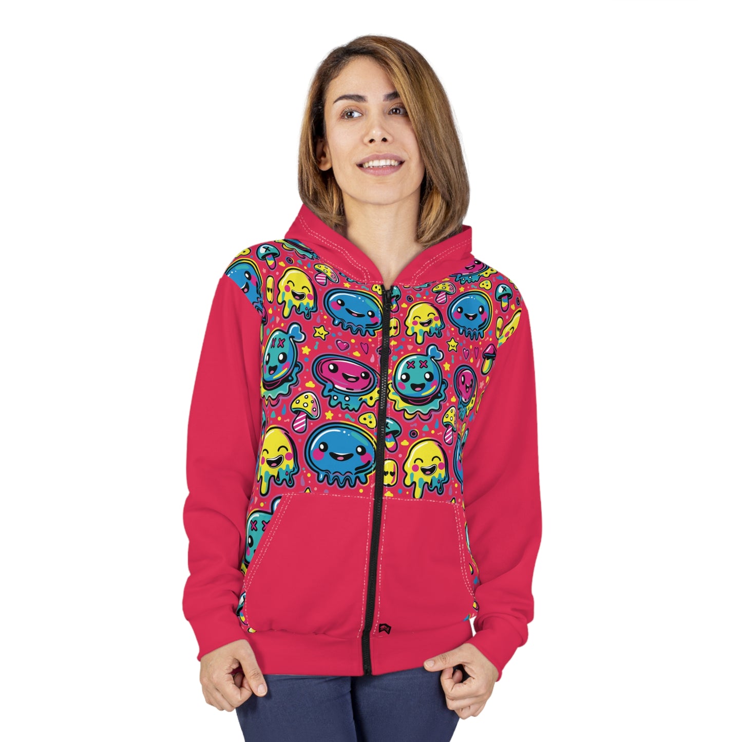 Seventh Hour of Mischief Spiceburst Oozelings on Unisex Zip Hoodie (AOP)