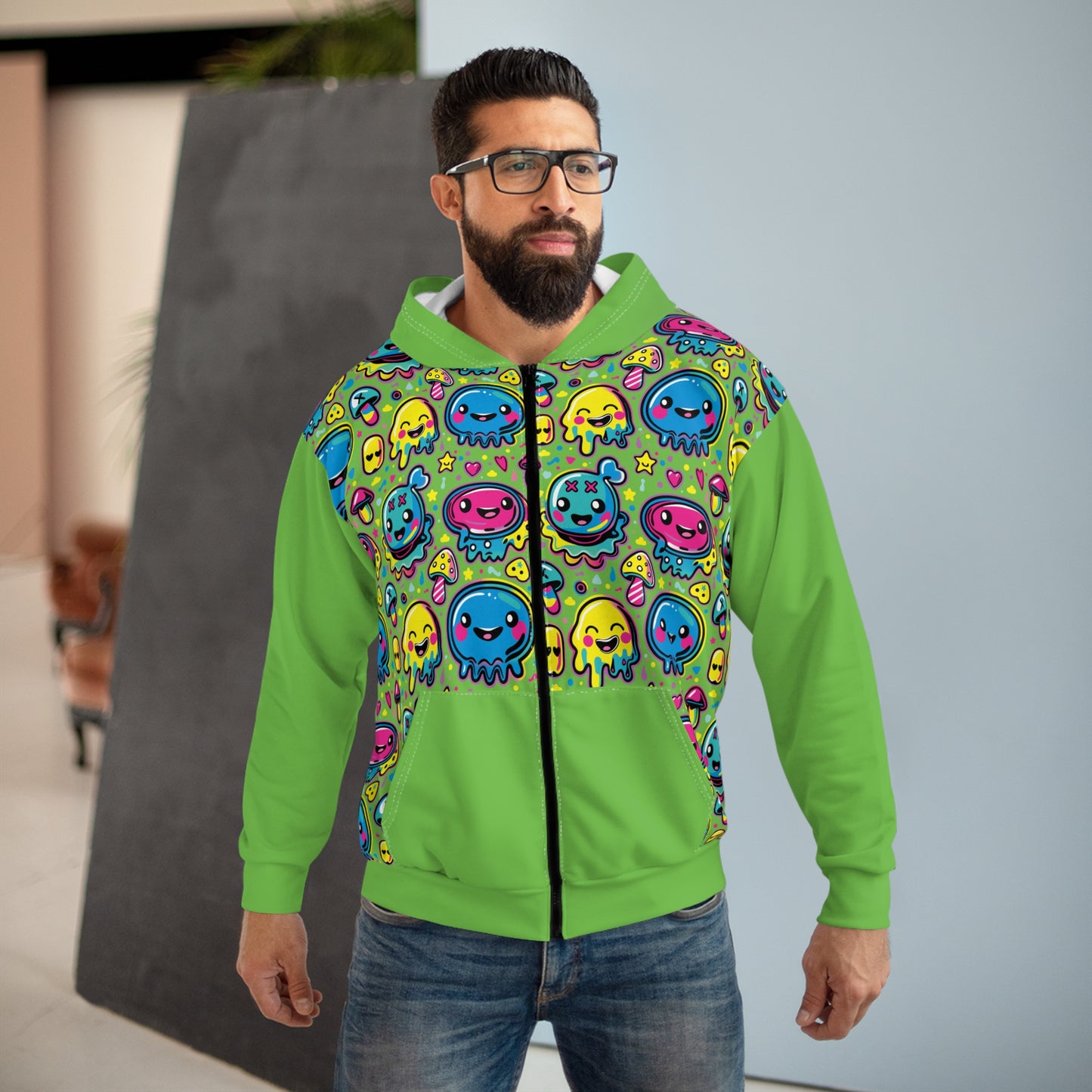 Fifth Hour of Mischief Fizzbrewed Oozelings on Unisex Zip Hoodie (AOP)
