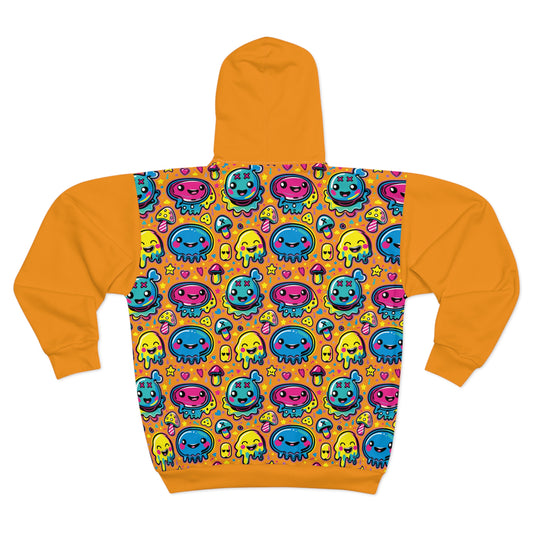 Eighth Hour of Mischief Stringpulled Oozelings on Unisex Zip Hoodie (AOP)