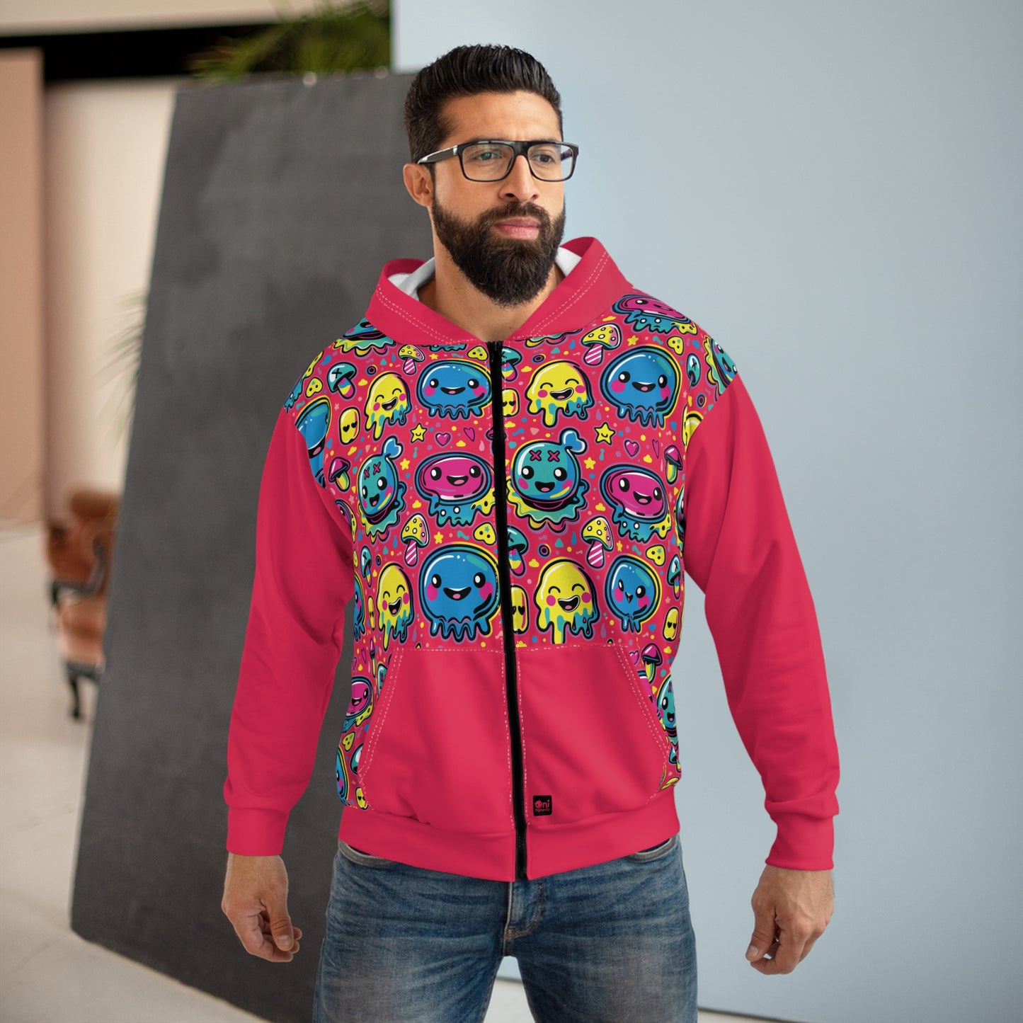 Seventh Hour of Mischief Spiceburst Oozelings on Unisex Zip Hoodie (AOP)