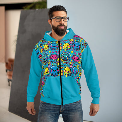 Fourth Hour of Mischief Joltsprung Oozelings on Unisex Zip Hoodie (AOP)