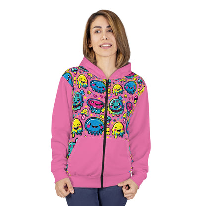 Sixth Hour of Mischief Milkcurdle Oozelings on Unisex Zip Hoodie (AOP)