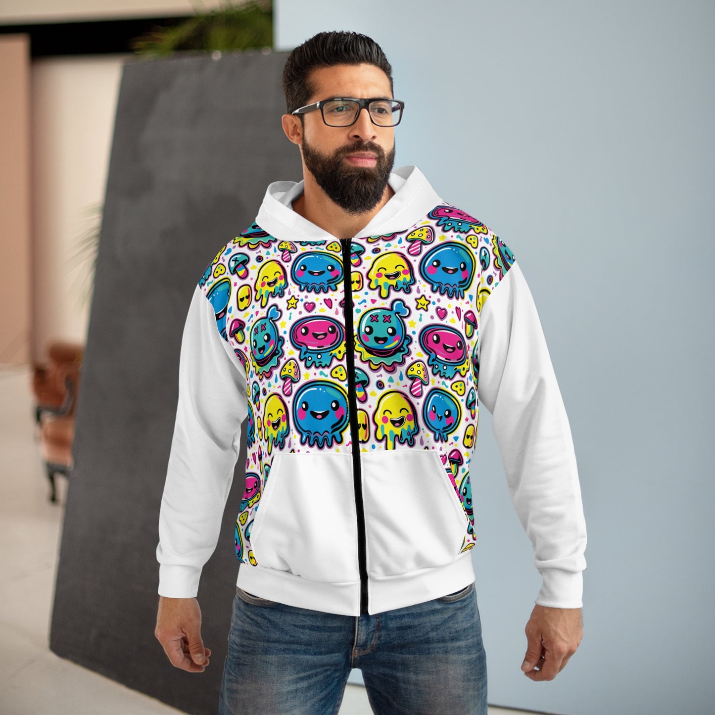 Tenth Hour of Mischief Sugarpuff Oozelings on Unisex Zip Hoodie (AOP)