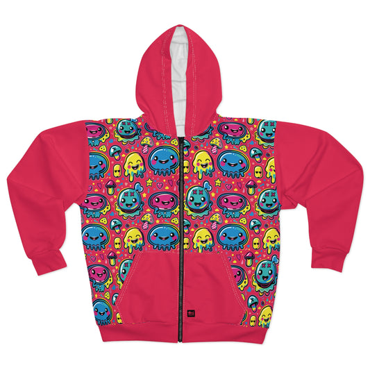 Seventh Hour of Mischief Spiceburst Oozelings on Unisex Zip Hoodie (AOP)