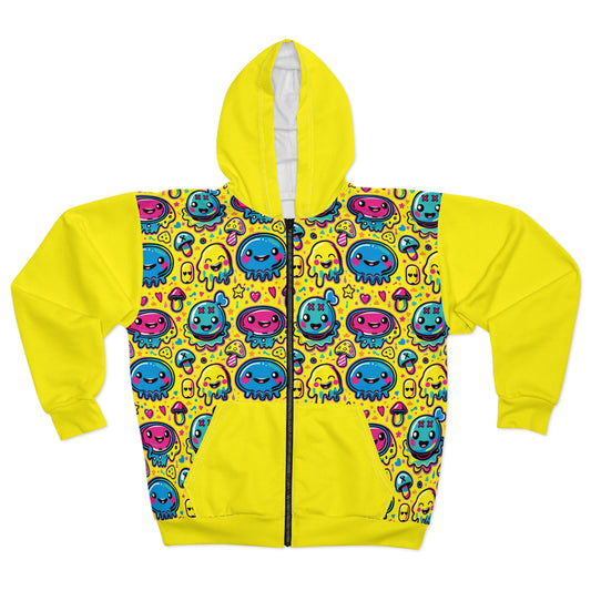 Ninth Hour of Mischief Sourcrack Oozelings on Unisex Zip Hoodie (AOP)