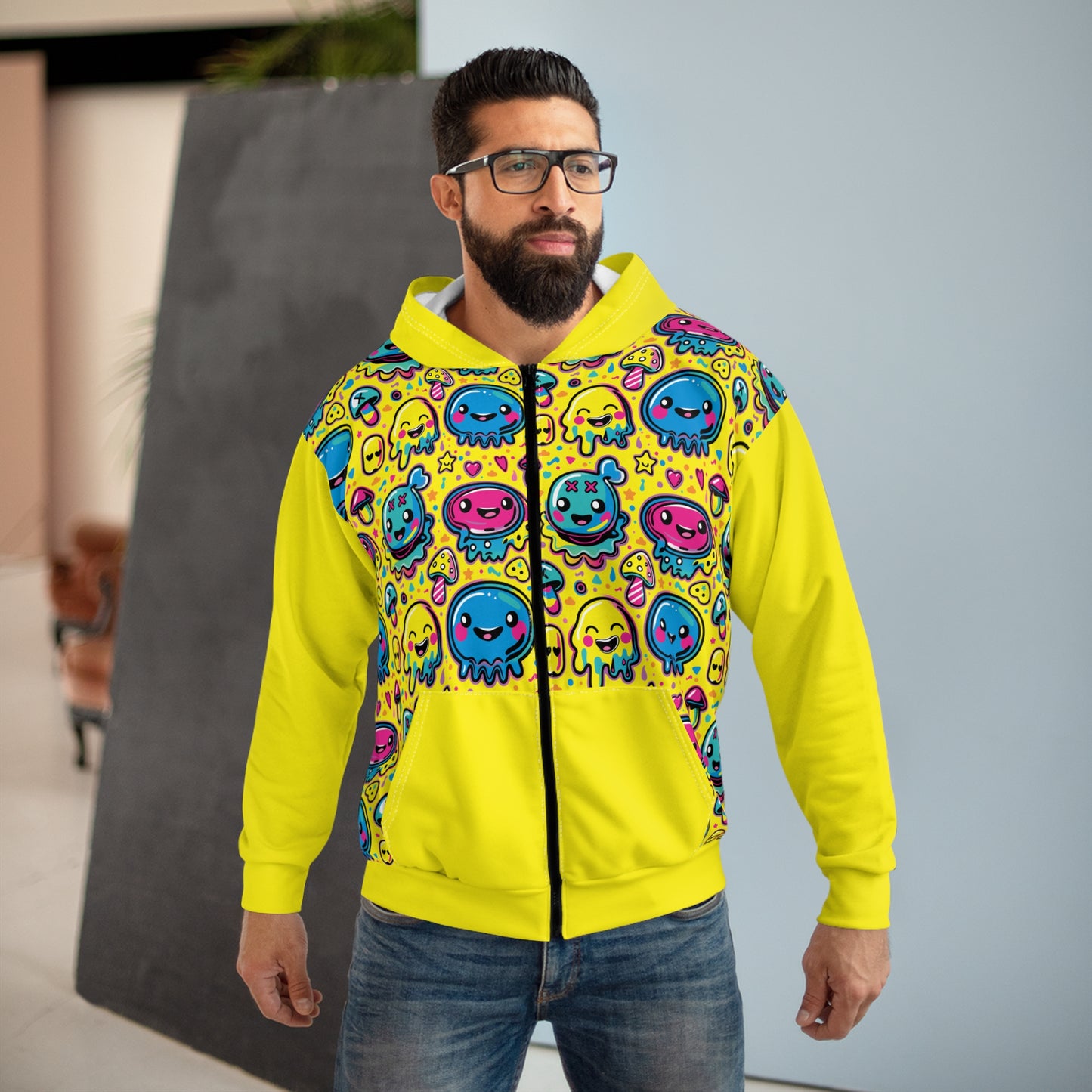 Ninth Hour of Mischief Sourcrack Oozelings on Unisex Zip Hoodie (AOP)