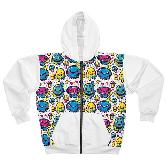 Tenth Hour of Mischief Sugarpuff Oozelings on Unisex Zip Hoodie (AOP)