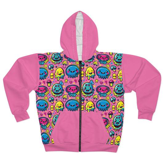 Sixth Hour of Mischief Milkcurdle Oozelings on Unisex Zip Hoodie (AOP)