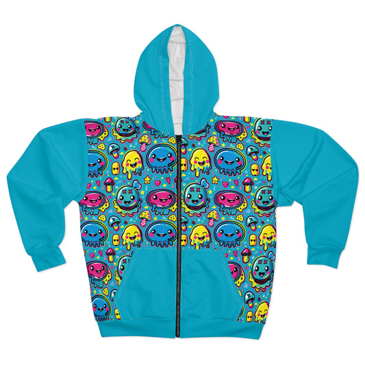 Fourth Hour of Mischief Joltsprung Oozelings on Unisex Zip Hoodie (AOP)