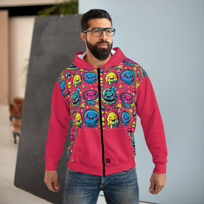 Seventh Hour of Mischief Spiceburst Oozelings on Unisex Zip Hoodie (AOP)